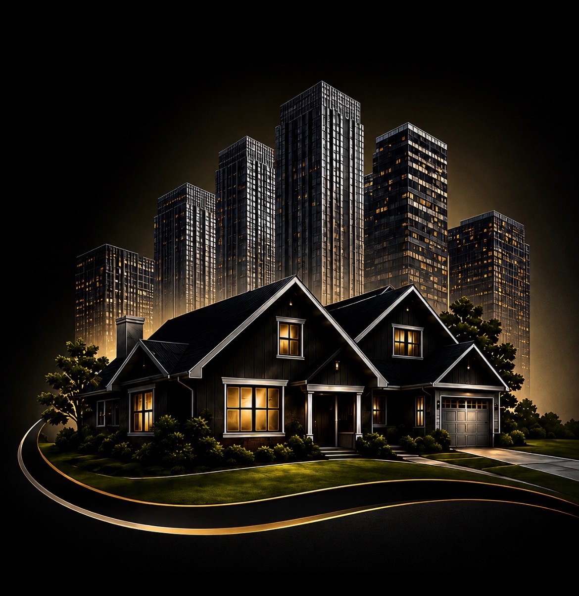 Luxury preserved property at night against a city skyline